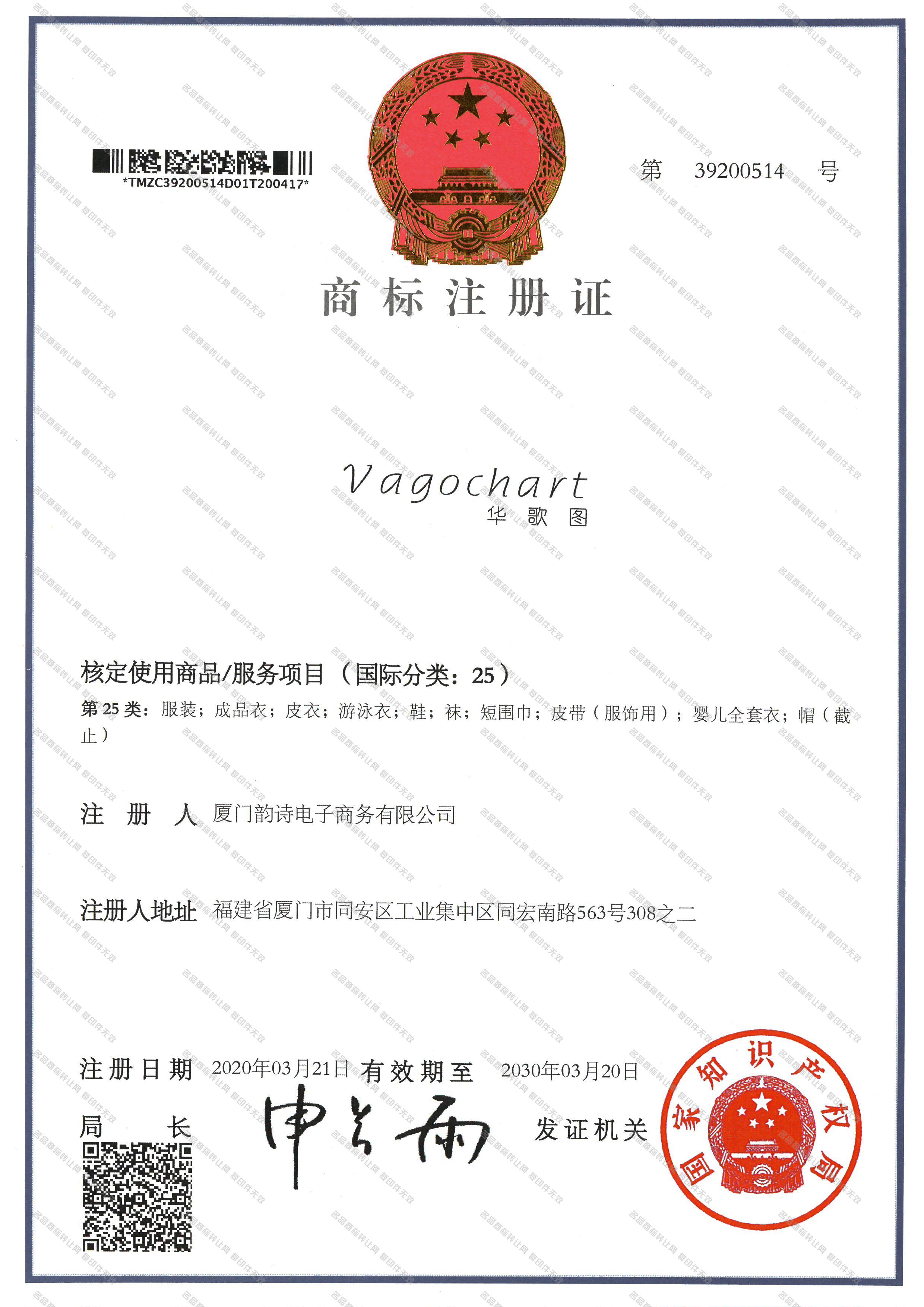 华歌图 VAGOCHART注册证